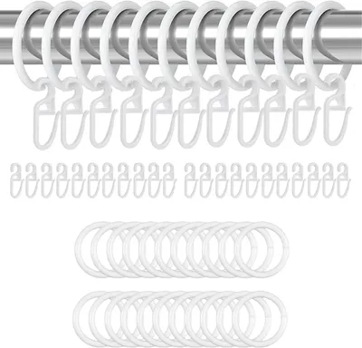 Obrázok produktu pre Sada závesných krúžkov, 200 kusov, priemer 30 mm, pozostávajúca zo 100 krúžkov a 100 háčikov, určená na záclonové tyče