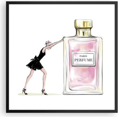 Produktbild von Gerahmtes Poster - Schwarzer Rahmen - Mode Frau Parfüm - 60x60 cm - Wand Bild - Wanddeko - Wandbilder - Kunstposter - Wandposter - Bilderrahmen - Bilder - Kunstdruck - Wandbild - P2BAC60x60-4128