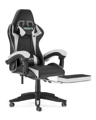 Produktbild von Bigzzia Gaming Stuhl mit Fußstütze - Gamer Stühle Ergonomisch mit Lendenkissen + Kopfstütze Gaming Chair Höhenverstellbar Computerstuhl für Erwachsene Mädchen Junge, Weiß