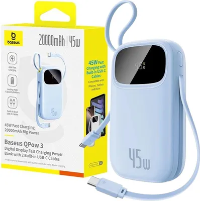 Produktbild von BASEUS Powerbank 20000mAh 45W USB-C/USB-A mit 2-in-1-Kabel Lightning/USB-C
