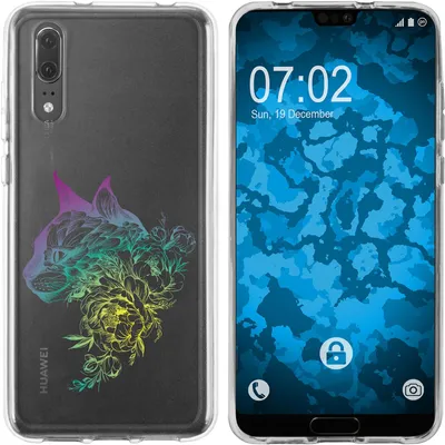 Produktbild von PhoneNatic Case kompatibel mit Huawei P20 Silikon-Hülle Floral Katze M2-4