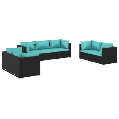 Produktbild von 7-tlg. Garten-Lounge-Set mit Kissen Poly Rattan Schwarz