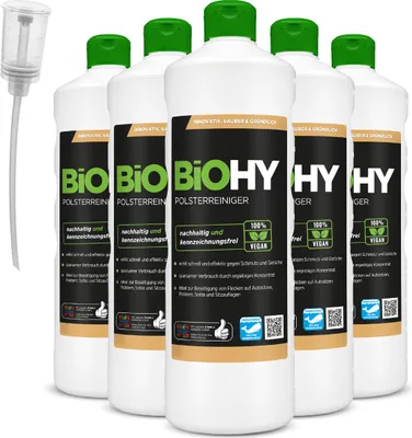 Produktbild von BiOHY Spezial Polsterreiniger (6x1l Flasche) + Dosierer | Ideal für Autositze, Sofas, Matratzen etc. | Ebenfalls für Waschsauger geeignet