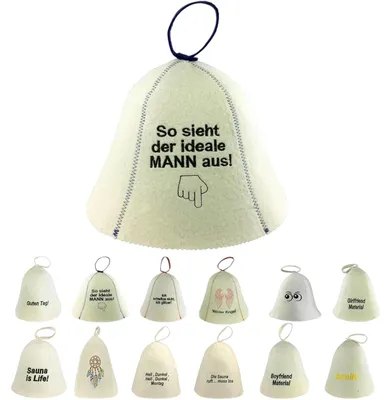 Produktbild von Saunahut aus Wollfilz (20-019) Saunamütze mit witzigen Motiven, Filz Kopfschutz Saunakappe Filzkappe Mütze Filzhut Kappe Sauna Hut