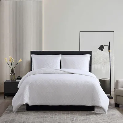 Produktbild von Vera Wang Bettwäsche-Set für Queensize-Bett, weiches Wende-Bettwäsche-Set mit passenden Kissenbezügen, Chic Room Essentials (Doppelbett, Diamantweiß, Queen)
