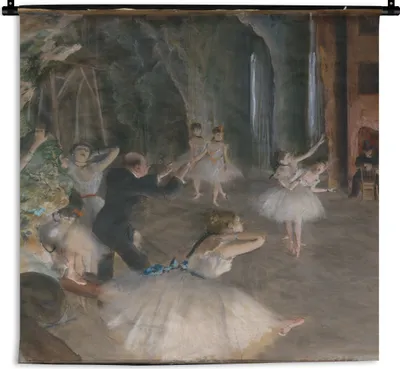 Produktbild von MuchoWow® Wandteppich Wandbehang Die Probe des Balletts auf der Bühne - Gemälde von Edgar Degas 90x90 cm Tapisserie Dekoration Wandtuch - Wandaufhänger