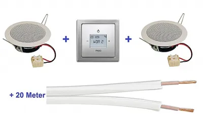 Produktbild von Busch Jäger Unterputz Digitalradio Unterputzradio 8215 U (8215U) BJ PUR EDELSTAHL Komplett-Set + 2 x Deckenlautsprecher / Einbaulautsprecher + Radioeinheit inkl. Bedienelement + 1-fach Rahmen + 20 Meter Lautsprecherkabel 2x0,75 mm2 gratis