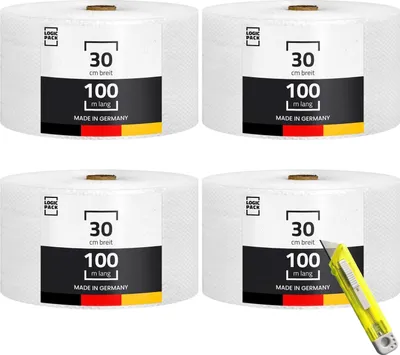 Produktbild von LOGIC PACK 4x Luftpolsterfolie 50my Noppenfolie Verpackungsmaterial 30 cm x 100 m