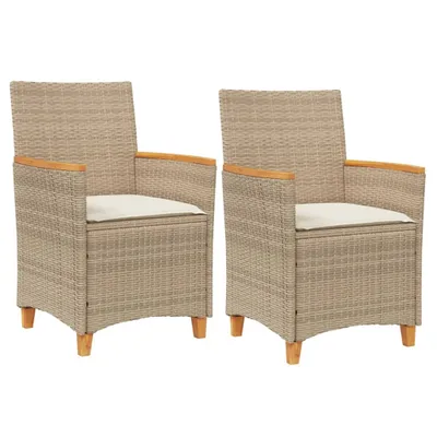 Immagine prodotto di vidaXL Sedie da giardino con cuscini 2 pz. Legno massiccio di rattan beige