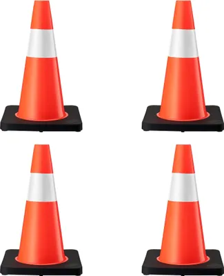 Produktbild von Wiltec Verkehrskegel 45 cm hoch 4 Stück, Leitkegel zum Absichern, Pylon reflektierend, Warnkegel aus robustem PVC und Gummi für Baustellen