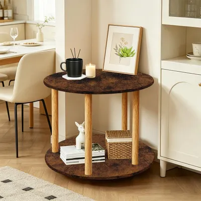 Produktbild von Beistelltisch Couch Mit Rollen, Couchtisch Rund Klein, Nachttisch Aus Holz,Mit Doppelschichtiger Holzplatte, Für Schlafzimmer Und Wohnzimmer, Braun