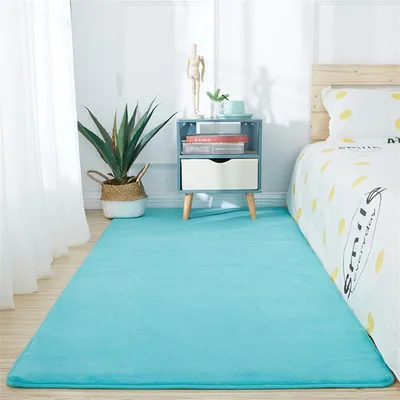 Image de Tapis à poils courts, doux, antidérapant, lavable, couleur bleue, dimensions 50 x 160 cm