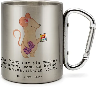 Produktbild von Mr. & Mrs. Panda thermotasse Raumausstatterin Herz - Transparent - Geschenk, Thermobecher, Teetasse, Becher Aus Edelstahl, Isolierbecher, Edelstahlbecher, karabiner tasse