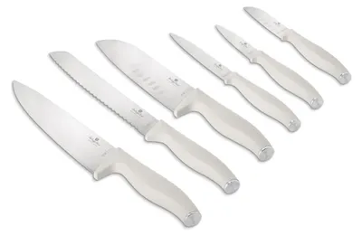 Immagine prodotto di Set di coltelli in acciaio inox Berlinger Haus, set di 6 pezzi con impugnatura ergonomica e custodia magnetica, include coltello da chef e coltello Santoku, colore crema opaco