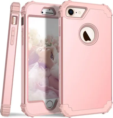Produktbild von iPhone 8 Hülle, LaimTop Heavy Duty 3 in 1 Hybrid Hart PC Flexibel TPU Silikon Stossfest Kratzfest Tasche Schutzhülle für iPhone 7 / iPhone 8 Rose Gold