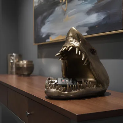 Produktbild von riess-ambiente Deko-Figur SHARK HEAD 25cm Polyresin bronze mit Ablagefach ausgefallene Schale für Schlüssel