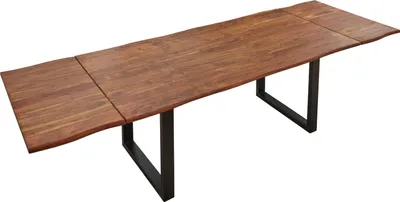 Produktbild von Baumkantentisch Akazie nougatfarben 220 (320) x 100 cm Ansteckplatten schwarz NORINA