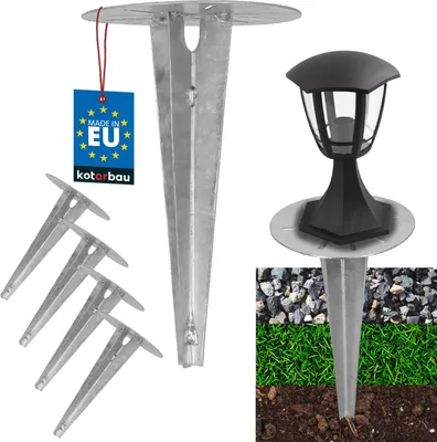 Obrázok produktu pre KOTARBAU® 4 ks zemný hrot Nárazová objímka pre záhradné osvetlenie ⌀ 190 mm pozinkovaný oceľový zemný hrot Zemná kotva Zemná kotva Nárazová zemná objímka pre záhradné lampy Nárazová zemná objímka Zemná objímka Kotva