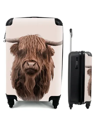 Produktbild von MuchoWow® Koffer Handgepäck Trolley Rollkoffer Kleine Reisekoffer mit 4 Rollen - Schottischer Highlander - Kuh - Porträt - Cabin Size < 55x40x23 cm & 55x40x20 cm - Fotokoffer - Kabinenkoffer - Boardgepäck - Reise-Box - Reisekoffer - Reisegepäck - Koffer mit Bild - Trolley für Kinder