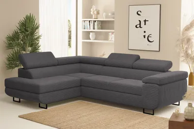 Produktbild von Ecksofa Sofa mit Schlaffunktion METZ Stoff Poso Dunkelgrau Ottomane Links