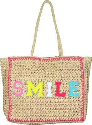 Produktbild von FURNARO Korbtasche Smile aus Raffiabast - bunt bestickt, 39x34cm