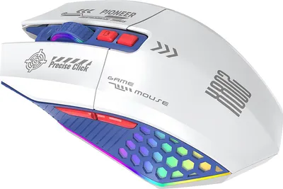 Zdjęcie produktu dla Mysz do gier RGB przewodowa/BT/2.4G z 3 trybami łączności i ergonomiczną konstrukcją do komputera biało-niebieska