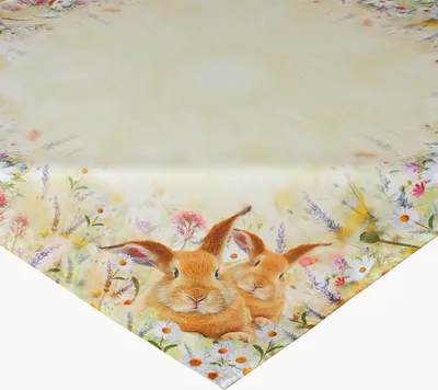 Image de Linge de table avec impression Lapins de Pâques sur prairie Pâques décoration de table 110 x 110 cm