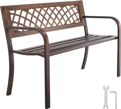 Produktbild von Gartenbank 116 cm - Gartenmöbel Bänke mit 250 kg Tragkraft - Terrassenbank mit Metallrahmen Kohlenstoffstahl - Balkonbank mit PVC-Netzmuster & Armlehnen - Schwarze Terrassenbank für Garten, Park, Hof