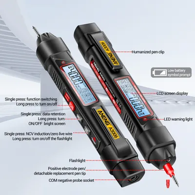 Productafbeelding van ANENG A3006, digitaal multimeter in penvorm, 4000 tellingen, voor het meten van wissel- en gelijkspanning, detectie van fasedraad, weerstand, capaciteit en diodes. Elektrisch gereedschap
