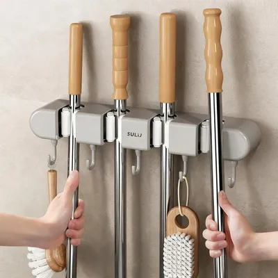 Productafbeelding van Broomhouder met 4 Clips en 5 Haken voor Moppen en Bezem
