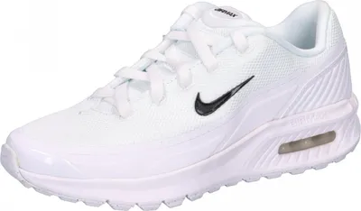 A white Nike Air Max sneaker is shown from the side against a white background.