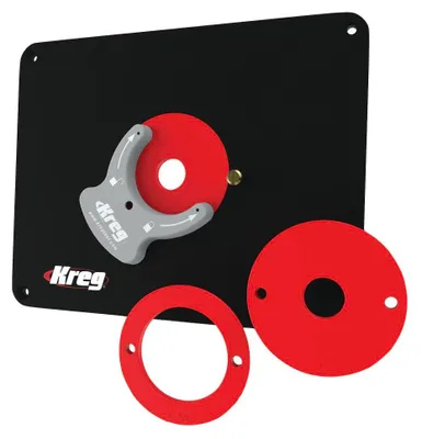 Image de KREG PRS4034 Plaque d'insertion pour table de toupie pré-percée 298 x 235 x 9 mm + 3x Bagues de réduction 25 mm / 30 mm / 67 mm