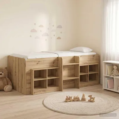 Obrázok produktu pre Maison Exclusive – Posteľ s úložným priestorom a skriňou, drevotrieska s povrchovou úpravou imitujúcou drevo Artisan
