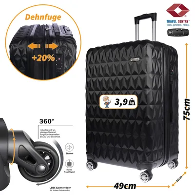 Produktbild von Großer XL Koffer Erweiterbar mit Dehnfuge 20% Mehr Volumen Reisekoffer Hartschalenkoffer Reisen TSA Zahlenschloss Schwarz