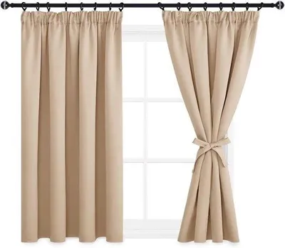 Productafbeelding van Verduisteringsgordijnen met plooiband - Kant-en-klare gordijnen - 2 stuks - Beige - 140 x 145 cm (breedte x hoogte)