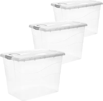 Produktbild von 3 Stück 80L Aufbewahrungsbox mit Deckel Groß XXL, Aufbewahrungsboxen, 80 Liter Boxen Aufbewahrung, Kisten Aufbewahrung mit Deckel, Rollen und Clip-Griffen