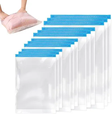 Obrázok produktu pre Cestovné kompresné vrecia, balenie po 10 ks, opakovane použiteľné, na oblečenie, do kufra a batohu
