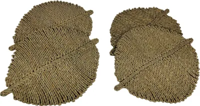 Produktbild von 4er Set Platzset Tischset Boho Blatt geflochtene Naturfaser 41 x 37 cm