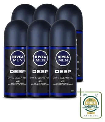Produktbild von 6 x NIVEA MEN Deep Deodorant Roll-On mit Aktivkohle - 50 ml - Vorratspackung - 6 Stücke