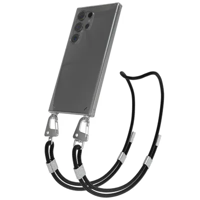 Produktbild von EAZY CASE Handykette für Samsung Galaxy S24 Ultra, Transparente Silikonhülle mit Band, Clear Case, abnehmbar in  Schwarz