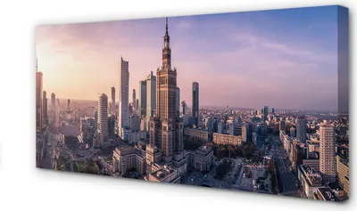Produktbild von Leinwandbild 120x60 Wandkunst Warschau Sonnenaufgang Wolkenkratzer Panorama