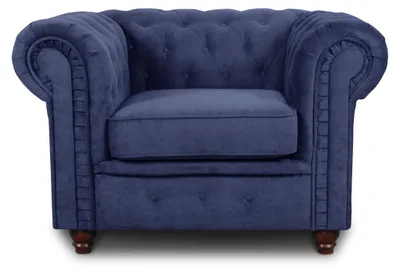Produktbild von Sessel Chesterfield Asti - Couch, Couchgarnitur, Couchsessel, Loungesessel, Stühl, Holzfüße - Glamour Design (Blau (Capri 89))