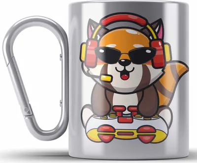 Produktbild von Trendation - Gaming Panda Edelstahl Tasse Karabiner Kinder Geschenkidee für Jungs Mädchen Lustige Grafik Gaming Jungen Gamer (Silber)