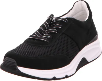 A single black sneaker with a white sole is shown against a white background.