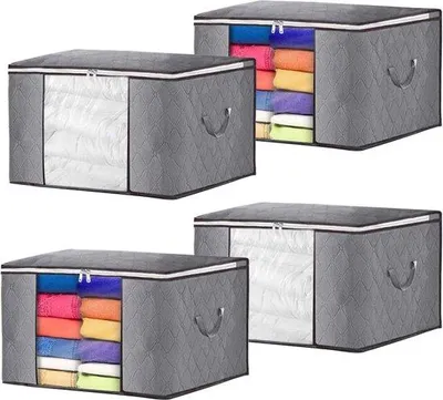 Produktbild von Unyqoos® Faltbare Aufbewahrungstaschen – 4er Set mit großem Sichtfenster und Tragegriffen, ideal für Kleidung, Decken und Bettwäsche