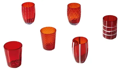 Immagine prodotto di Zafferano Melting Pot Set 6 Bicchieri Monocolore - Rosso - Vetro Soffiato a Mano, 32 cl - Tumbler Artigianali per Acqua e Cocktail