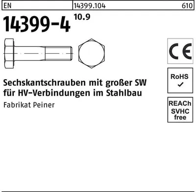 Produktbild von Peiner EN 14399-4 Sechskant-Schaftschraube M20x85 Stahl 10.9 blank