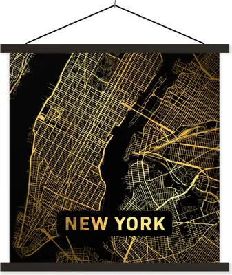Produktbild von MuchoWow® Textilposter New York - Karte - Gold 40x40 cm mit schwarzem Rahmen - Fotos