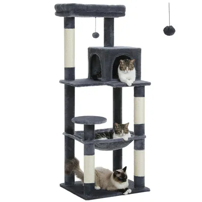 Produktbild von Purpurra Katzenbaum für große Katzen mit Metall Plüsch Hängematte 116cm/ 143 cm