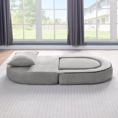 Produktbild von Faltbares Sofa-Bett Futon 101 cm – Schlafstuhl in Hellgrau, Chenille-Bezug, inkl. Kissen, multifunktional für Wohnzimmer, Schlafzimmer & Gästezimmer, 101x90x41 cm